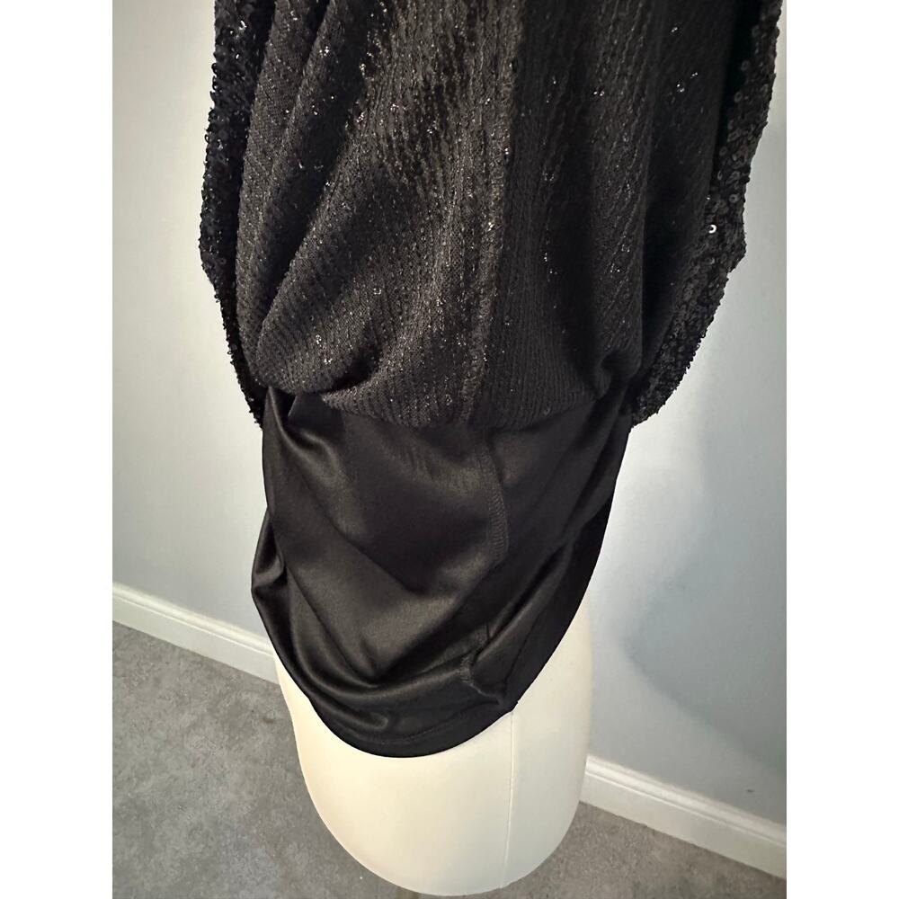 EUC Cable & Gauge Black Sequin Sleeveless Top Sz L Cowl Mock Neck Keyhole - Picture 5 of 7